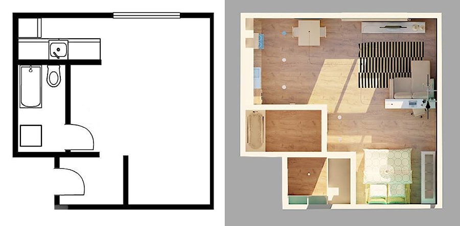 Kawalerka 24m2 w Katowicach do wynajęcia - wersja czarno-biała - zdjęcie od Ale design Grzegorz Grzywacz