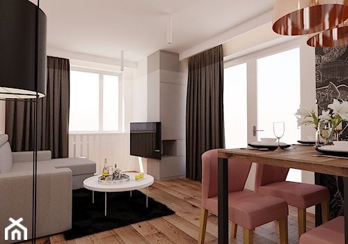 Mieszkanie 65m2 - Mały beżowy salon z jadalnią, styl minimalistyczny - zdjęcie od Ale design Grzegorz Grzywacz