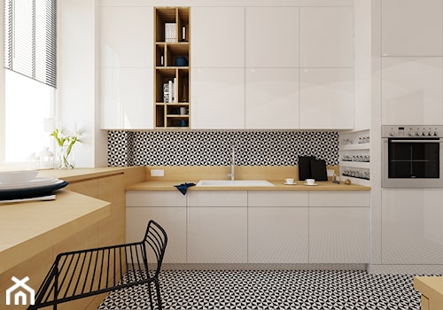 Kuchnia w Paryzu - Średnia otwarta biała z zabudowaną lodówką z podblatowym zlewozmywakiem kuchnia w kształcie litery l, styl minimalistyczny - zdjęcie od Ale design Grzegorz Grzywacz