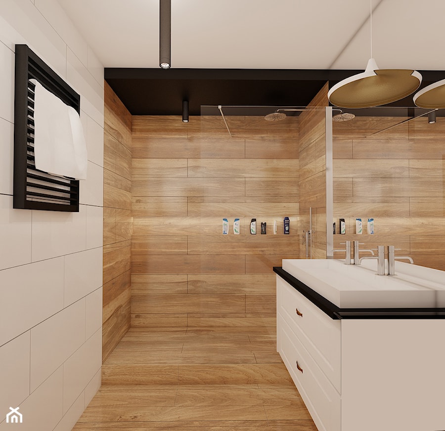 Łazienka nr 2 - 63m2 - Mała bez okna z dwoma umywalkami łazienka, styl nowoczesny - zdjęcie od Ale design Grzegorz Grzywacz