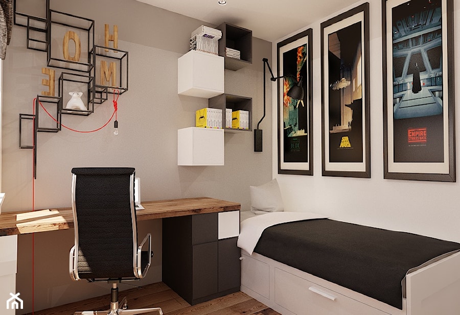 Mieszkanie 65m2 - Mały szary pokój dziecka dla nastolatka dla chłopca dla dziewczynki, styl nowoczesny - zdjęcie od Ale design Grzegorz Grzywacz