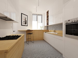 Kuchnia w Paryzu - Duża zamknięta biała czarna z zabudowaną lodówką kuchnia dwurzędowa z kompozytem na ścianie nad blatem kuchennym, styl skandynawski - zdjęcie od Ale design Grzegorz Grzywacz