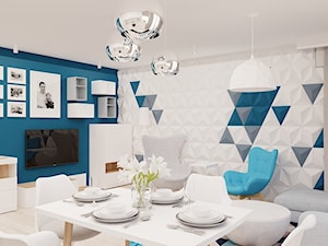 63m2 Dąbrowa Górnicza - Średni biały niebieski salon z jadalnią, styl nowoczesny - zdjęcie od Ale design Grzegorz Grzywacz