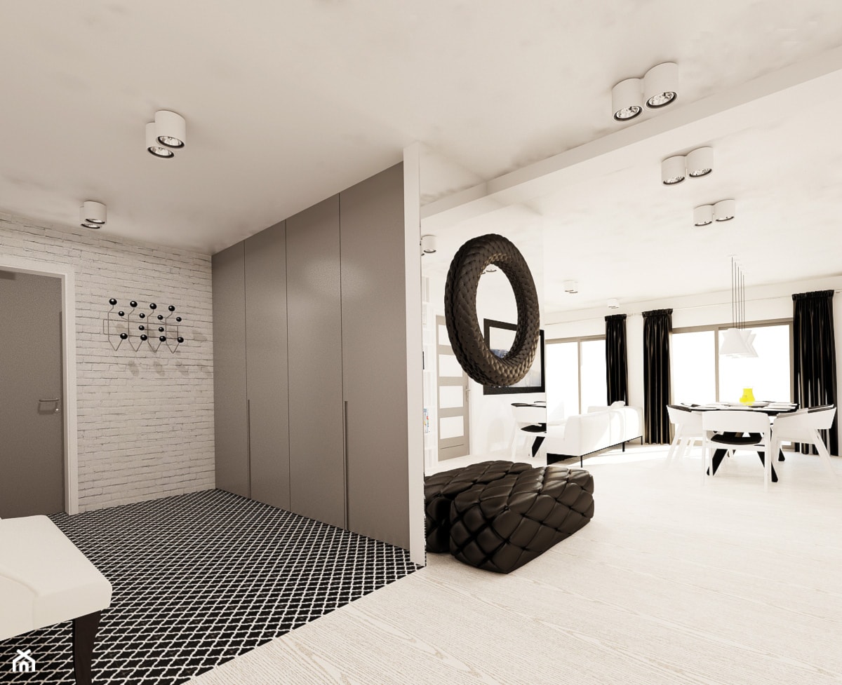 Czarno biały salon z kuchnią - zdjęcie od Ale design Grzegorz Grzywacz - Homebook