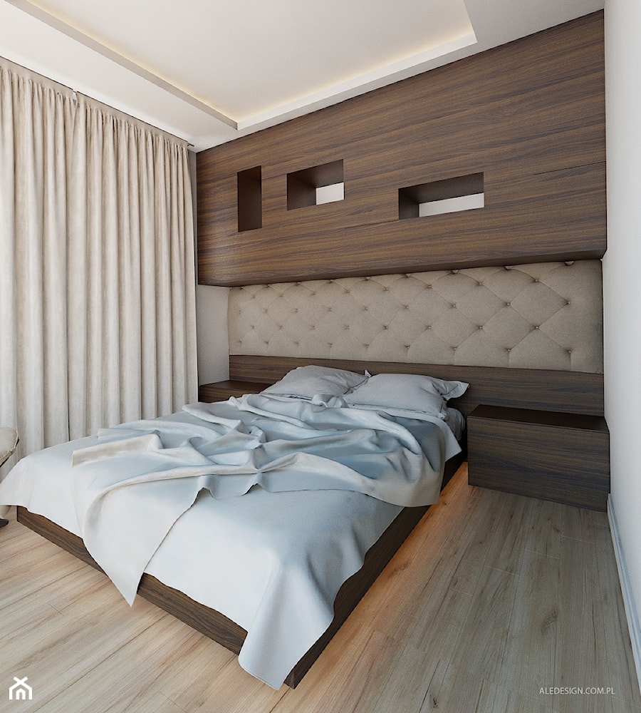 Projekt mieszkania 55m2 w Dąbrowie Górniczej - Średnia beżowa sypialnia, styl nowoczesny - zdjęcie od Ale design Grzegorz Grzywacz