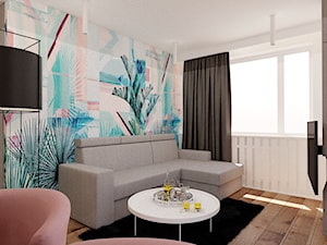 Mieszkanie 65m2 - Mały biały szary salon, styl nowoczesny - zdjęcie od Ale design Grzegorz Grzywacz