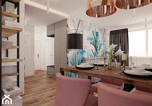 Mieszkanie 65m2 - Średni beżowy salon z jadalnią, styl minimalistyczny - zdjęcie od Ale design Grzegorz Grzywacz