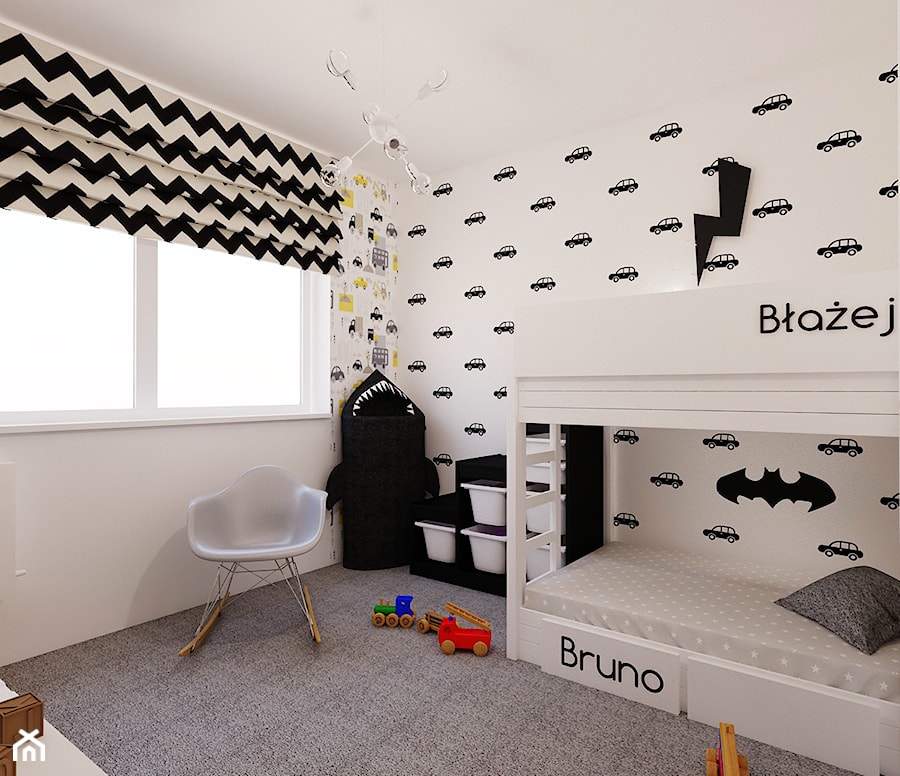 63m2 Dąbrowa Górnicza - Średni biały pokój dziecka dla dziecka dla chłopca dla dziewczynki dla rodzeństwa, styl minimalistyczny - zdjęcie od Ale design Grzegorz Grzywacz