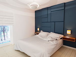 Namiarkowa 75m2 - Mała biała niebieska sypialnia, styl minimalistyczny - zdjęcie od Ale design Grzegorz Grzywacz
