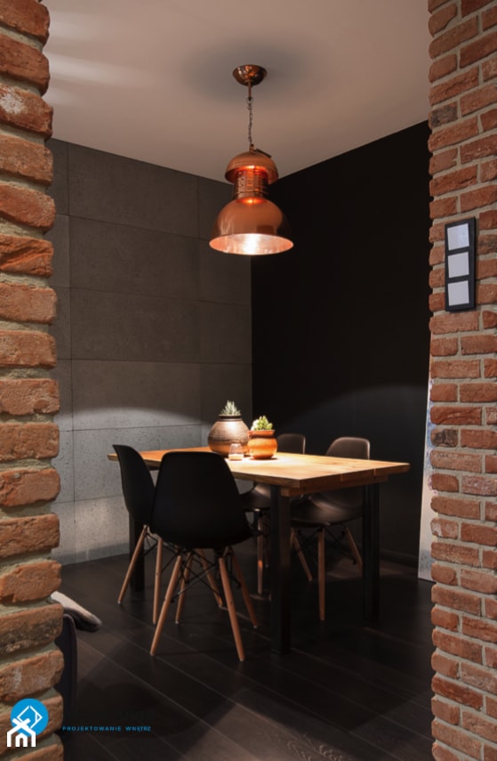 mieszkanie kawalera - Mała brązowa czarna szara jadalnia jako osobne pomieszczenie, styl nowoczesny - zdjęcie od Anna Krzak architektura wnętrz