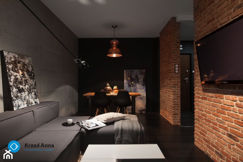 mieszkanie kawalera - Mały czarny salon z jadalnią, styl nowoczesny - zdjęcie od Anna Krzak architektura wnętrz