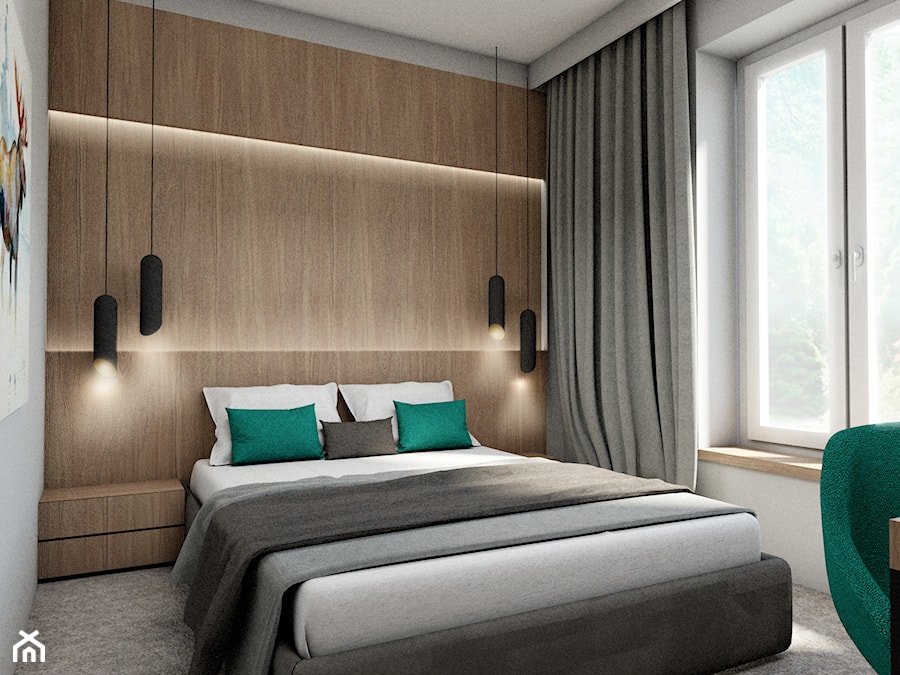 Apartament Puszcza Kampinowska - Średnia beżowa biała z biurkiem sypialnia, styl nowoczesny - zdjęcie od NIEBANALNE