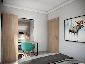 Apartament Puszcza Kampinowska - Średnia szara z biurkiem sypialnia, styl nowoczesny - zdjęcie od NIEBANALNE
