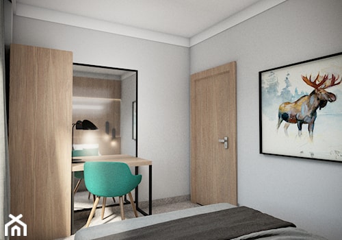 Apartament Puszcza Kampinowska - Średnia szara z biurkiem sypialnia, styl nowoczesny - zdjęcie od NIEBANALNE