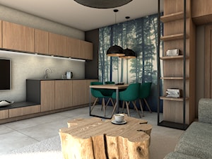Apartament Puszcza Kampinowska - Mała beżowa czarna jadalnia w salonie w kuchni, styl nowoczesny - zdjęcie od NIEBANALNE