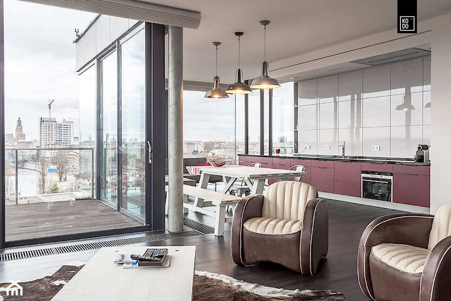 ROSSI_ODRA TOWER - Duża otwarta z salonem kuchnia jednorzędowa z oknem, styl nowoczesny - zdjęcie od KODO projekty i realizacje wnętrz