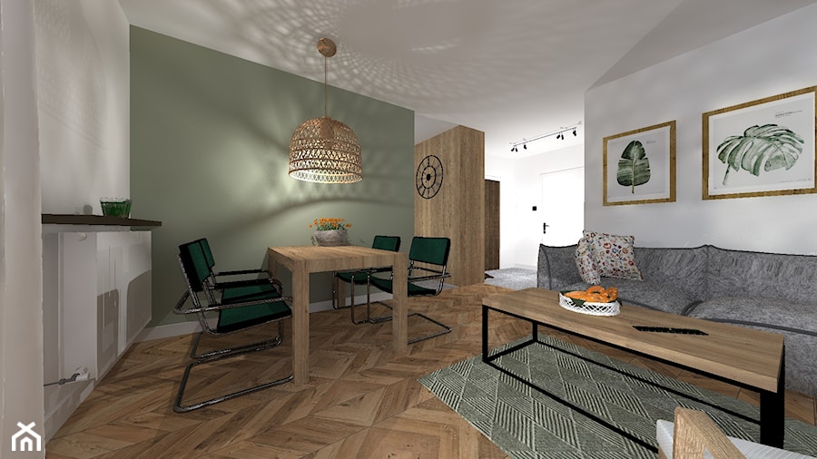 Z jak Zieleń - Mały biały zielony salon z jadalnią, styl nowoczesny - zdjęcie od Patrycja Grych