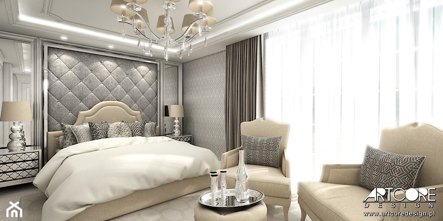 Aranżacja sypialni w stylu glamour. - zdjęcie od ArtCore Design