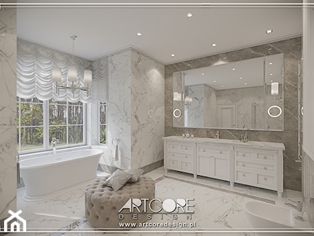 Aranżacje wnętrz - Łazienka: Projekt łazienki w stylu klasycznym - biały marmur - ArtCore Design. Przeglądaj, dodawaj i zapisuj najlepsze zdjęcia, pomysły i inspiracje designerskie. W bazie mamy już prawie milion fotografii!