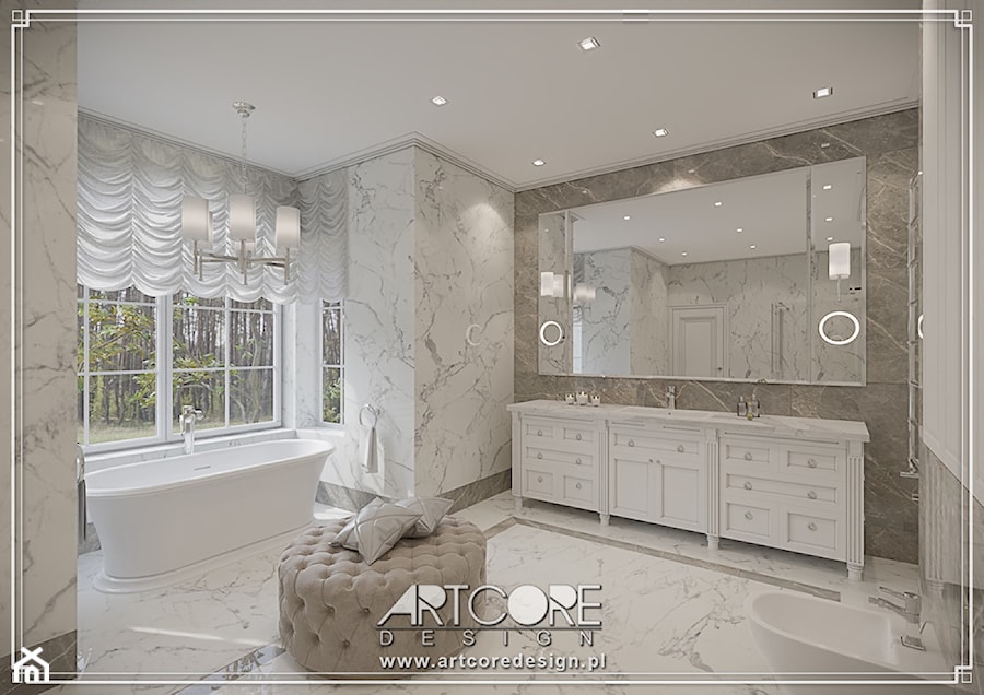 Projekt łazienki w stylu klasycznym - biały marmur - zdjęcie od ArtCore Design