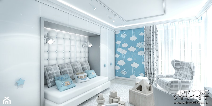 Niebiesko szary pokój dziecięcy. - zdjęcie od ArtCore Design