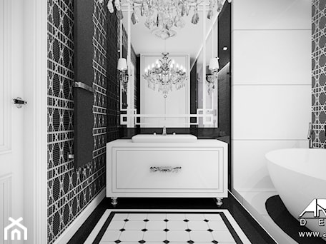Aranżacje wnętrz - Łazienka: Czarno biała łazienka- projekt wnętrza. - ArtCore Design. Przeglądaj, dodawaj i zapisuj najlepsze zdjęcia, pomysły i inspiracje designerskie. W bazie mamy już prawie milion fotografii!