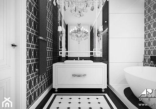 Czarno biała łazienka- projekt wnętrza. - zdjęcie od ArtCore Design