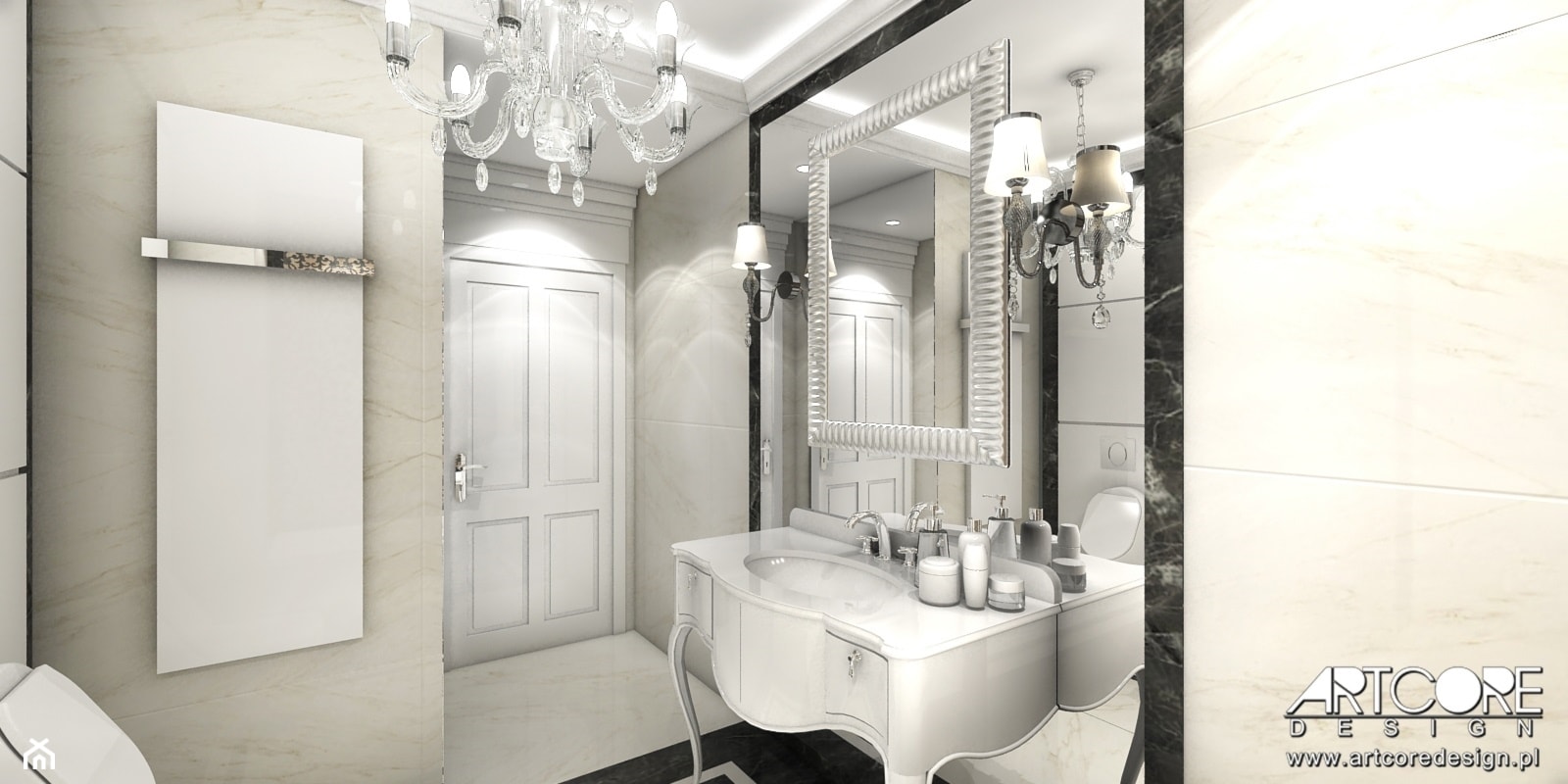 Beżowa łazienka w stylu glamour. - zdjęcie od ArtCore Design - Homebook