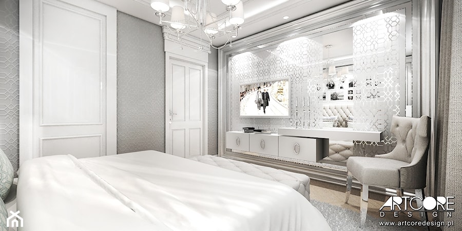 Piaskowane lustro w sypialni glamour - zdjęcie od ArtCore Design