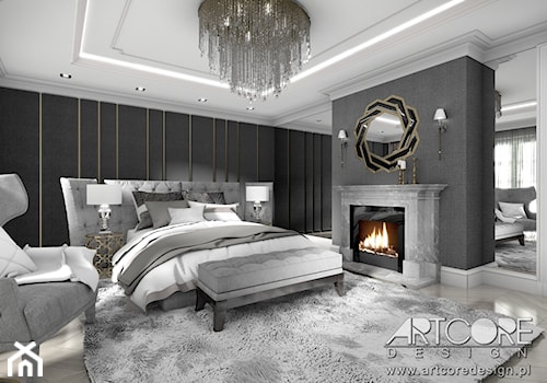Sypialnia z kominkiem - projekt wnętrza - zdjęcie od ArtCore Design