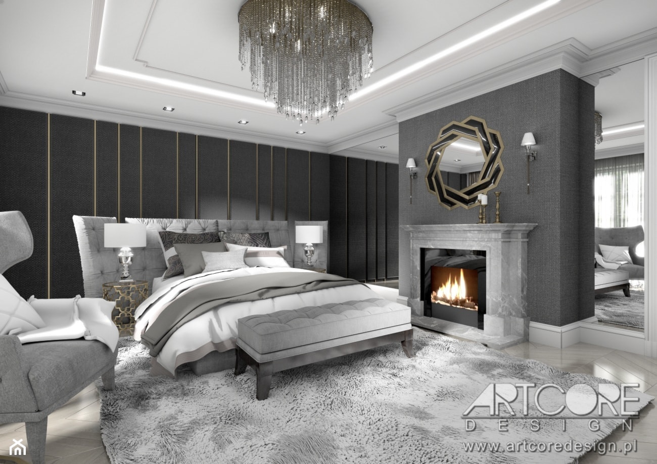 Sypialnia z kominkiem - projekt wnętrza - zdjęcie od ArtCore Design - Homebook