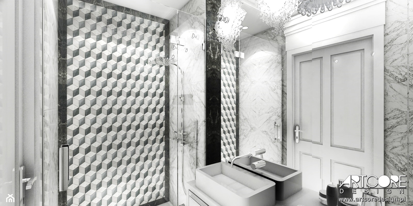 Biała łazienka z mozaiką - zdjęcie od ArtCore Design - Homebook