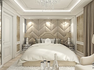 Projekt wnętrza sypialni w stylu galmour - ciepłe klasyczne wnętrze