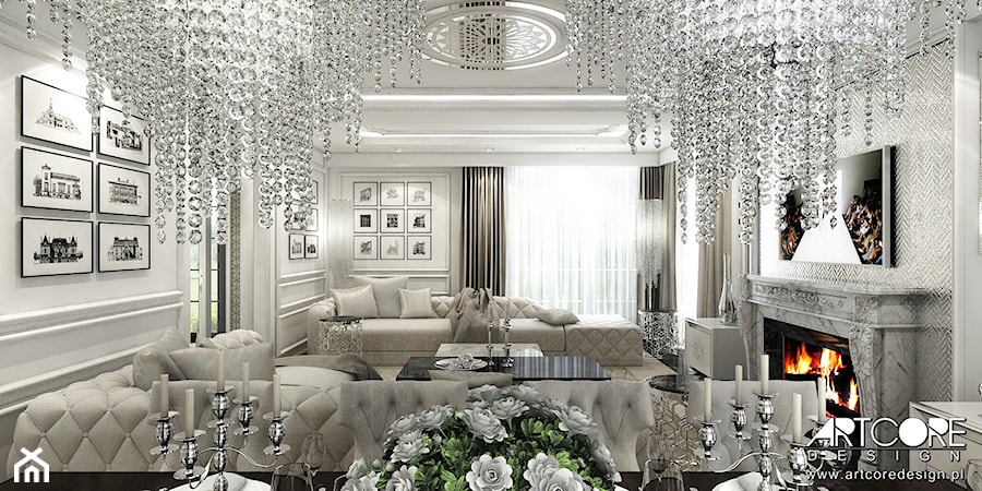 Kryształowe lampy w salonie. - zdjęcie od ArtCore Design