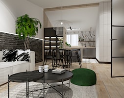 Skandynawskie mieszkanie dla mężczyzny - Średni biały czarny salon z kuchnią z jadalnią, styl indus ... - zdjęcie od Bubbles Studio - Homebook