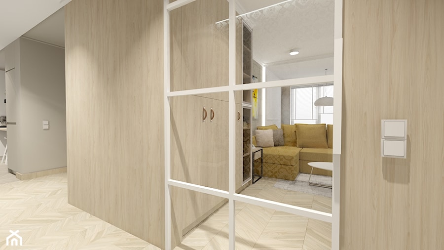 Świetliste mieszkanie z nutką energii - Duży szary hol / przedpokój, styl skandynawski - zdjęcie od Bubbles Studio