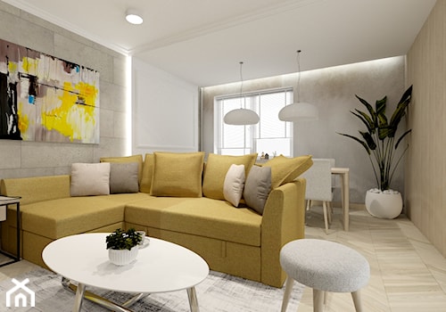 Świetliste mieszkanie z nutką energii - Średni biały salon z jadalnią, styl skandynawski - zdjęcie od Bubbles Studio