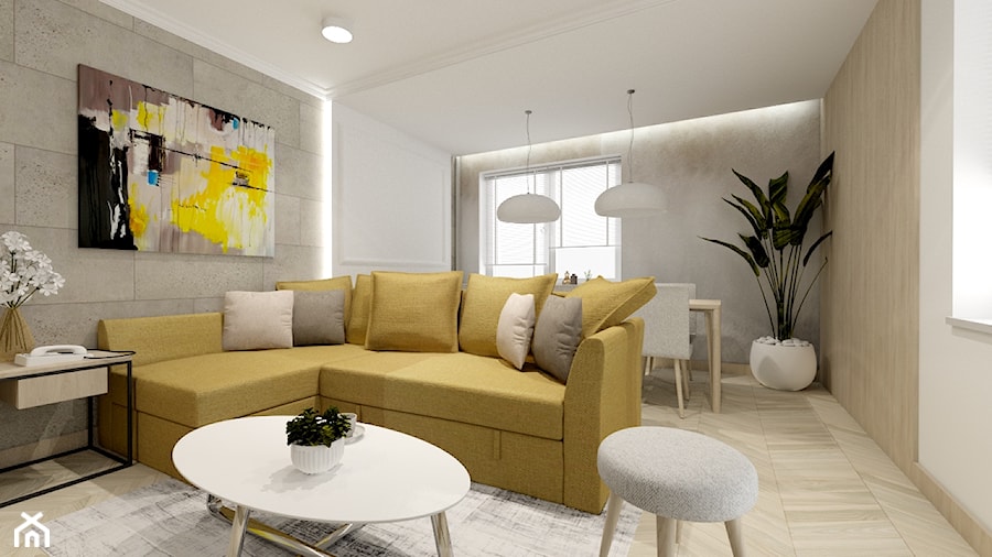 Świetliste mieszkanie z nutką energii - Średni biały salon z jadalnią, styl skandynawski - zdjęcie od Bubbles Studio