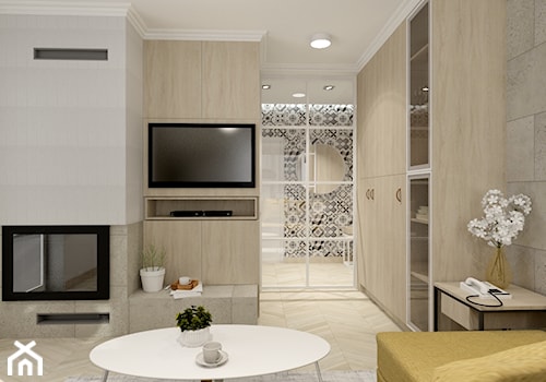 Świetliste mieszkanie z nutką energii - Średni biały salon z barkiem, styl skandynawski - zdjęcie od Bubbles Studio