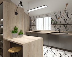 Skandynawskie mieszkanie dla mężczyzny - Średnia otwarta biała kuchnia dwurzędowa z oknem, styl ind ... - zdjęcie od Bubbles Studio - Homebook
