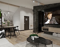 Skandynawskie mieszkanie dla mężczyzny - Duży szary czarny salon z jadalnią, styl industrialny - zdjęcie od Bubbles Studio - Homebook