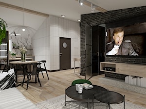 Skandynawskie mieszkanie dla mężczyzny - Duży czarny szary salon z jadalnią, styl industrialny - zdjęcie od Bubbles Studio