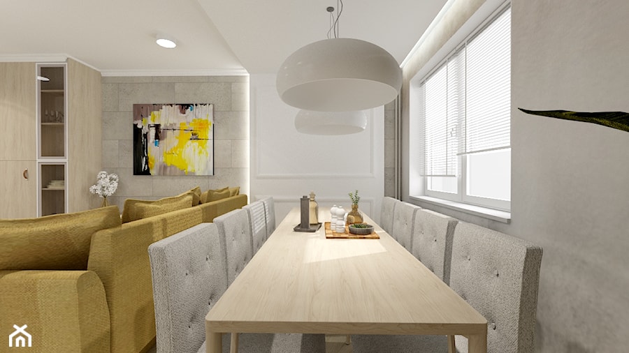 Świetliste mieszkanie z nutką energii - Średni szary salon z jadalnią, styl skandynawski - zdjęcie od Bubbles Studio