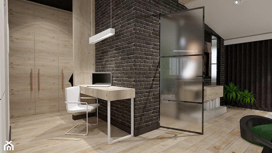 Skandynawskie mieszkanie dla mężczyzny - Średni czarny hol / przedpokój, styl industrialny - zdjęcie od Bubbles Studio
