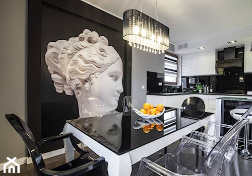 Wytworne eleganckie mieszkanie - Średnia czarna szara jadalnia w kuchni, styl nowoczesny - zdjęcie od rednetdom