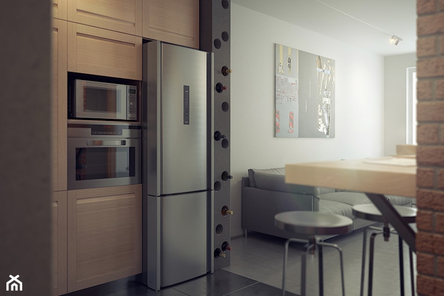 Apartamenty prz Krasińskiego - Otwarta biała z zabudowaną lodówką kuchnia, styl industrialny - zdjęcie od 13 pracownia