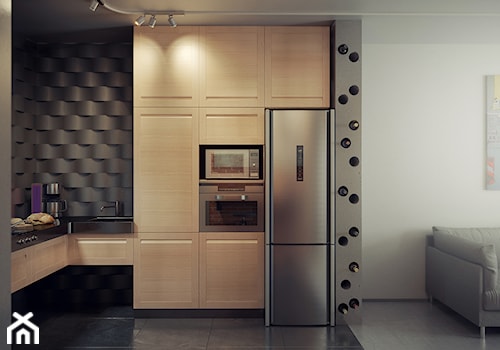 Apartamenty prz Krasińskiego - Duża otwarta czarna z zabudowaną lodówką kuchnia w kształcie litery l, styl industrialny - zdjęcie od 13 pracownia