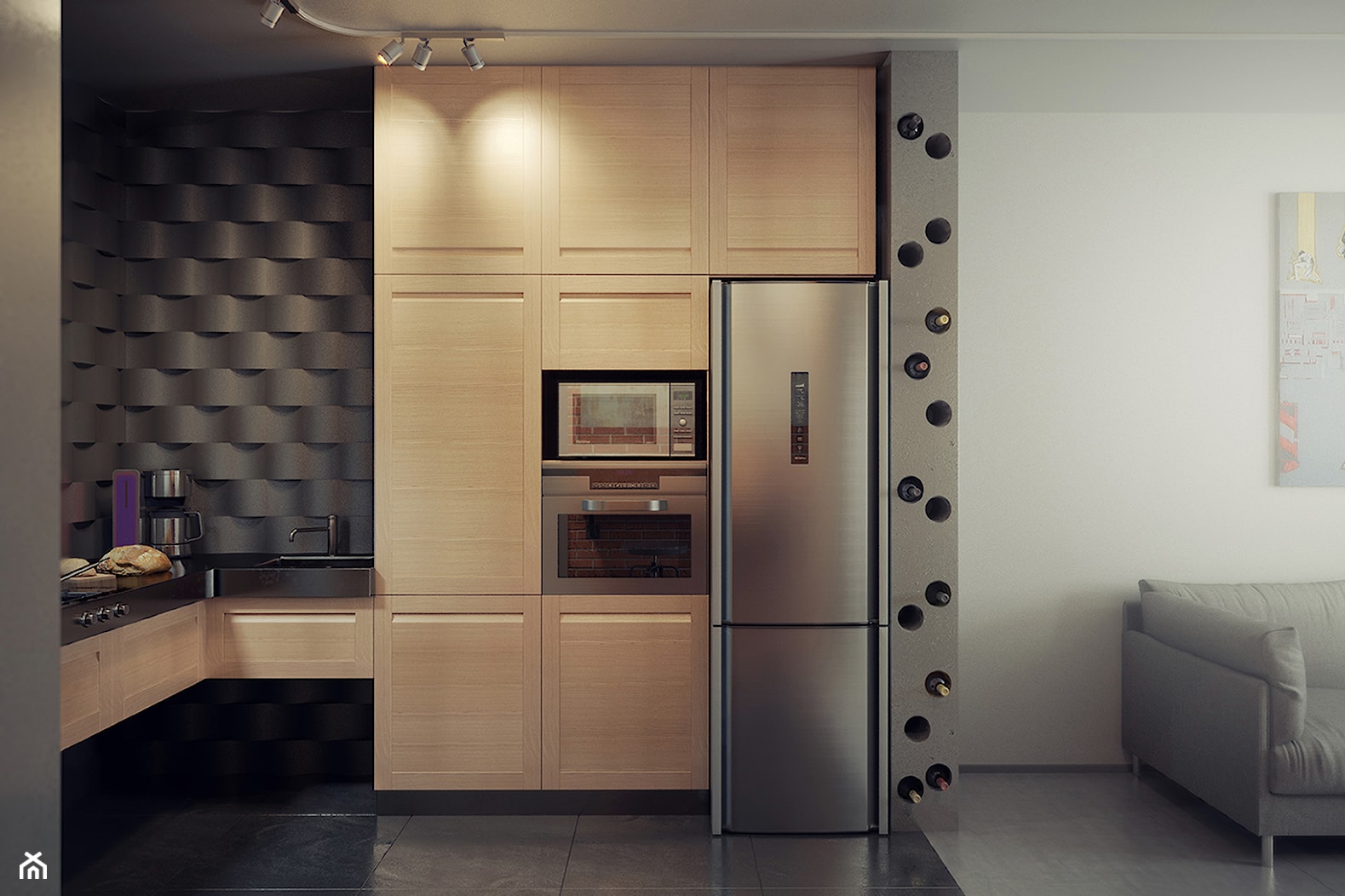 Apartamenty prz Krasińskiego - Duża otwarta czarna z zabudowaną lodówką kuchnia w kształcie litery l ... - zdjęcie od 13 pracownia - Homebook