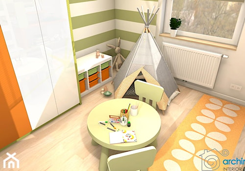 Pokój dla Rodzeństwa - Średni szary zielony pokój dziecka dla dziecka dla chłopca dla dziewczynki, styl nowoczesny - zdjęcie od ARCHIMORFOZA IDS