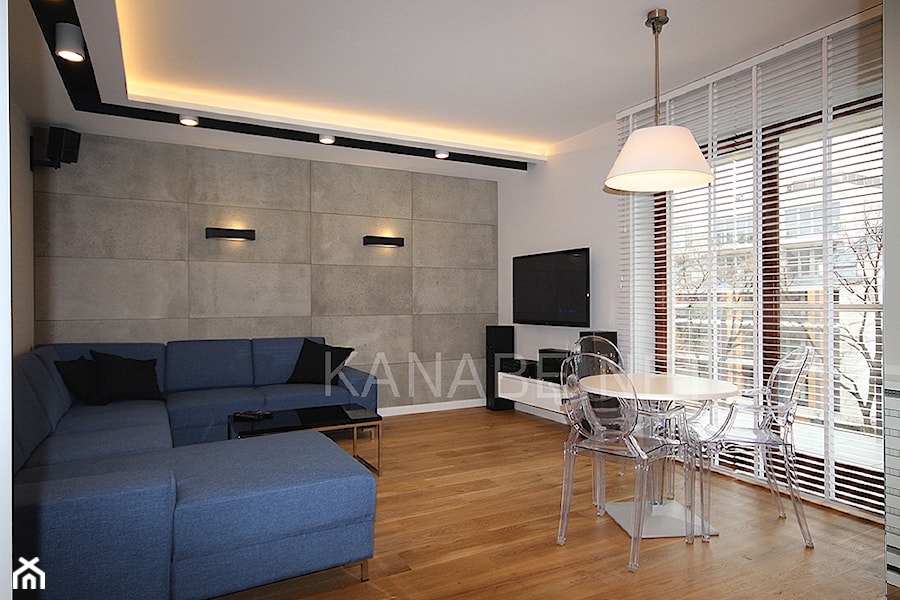 Męski Apartament 72m2 - Salon, styl nowoczesny - zdjęcie od KAnaBE